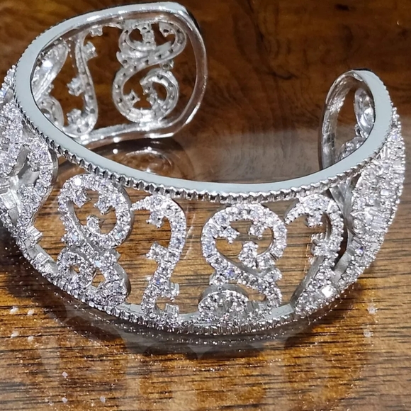 espo Jewelry - REPOSTED ESPO 925 Sterling Silver Cubic Zirconia Swirl Pattern Cuff Bracelet